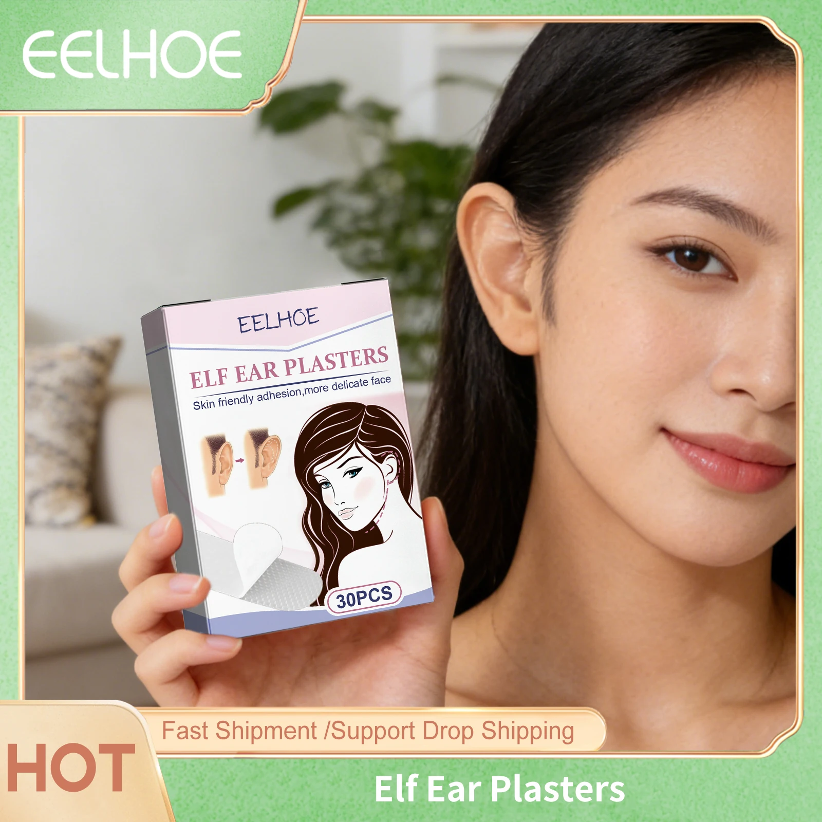 Eelhoe Elf Ear Tape Butterfly-Shape Cosmetics Self Adhesive Easy Use V-Face Invisible Silicone Ear Correctors Makeup Patch 30PCS