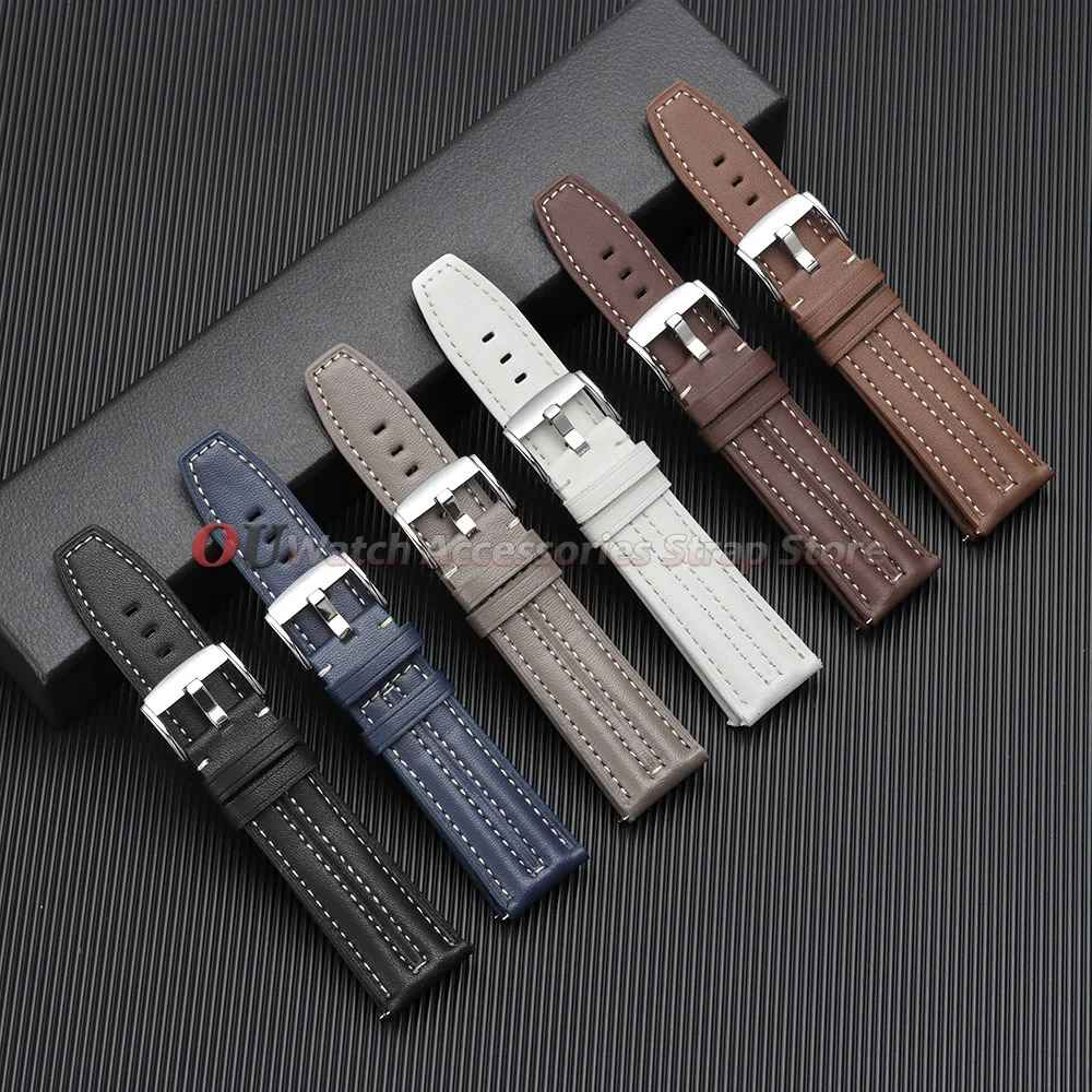 For Huawei Handmade Vintage Leather Watch Band 22mm Stitching Cowhide Strap Business for Seiko Smartwatch Wristband Accessories