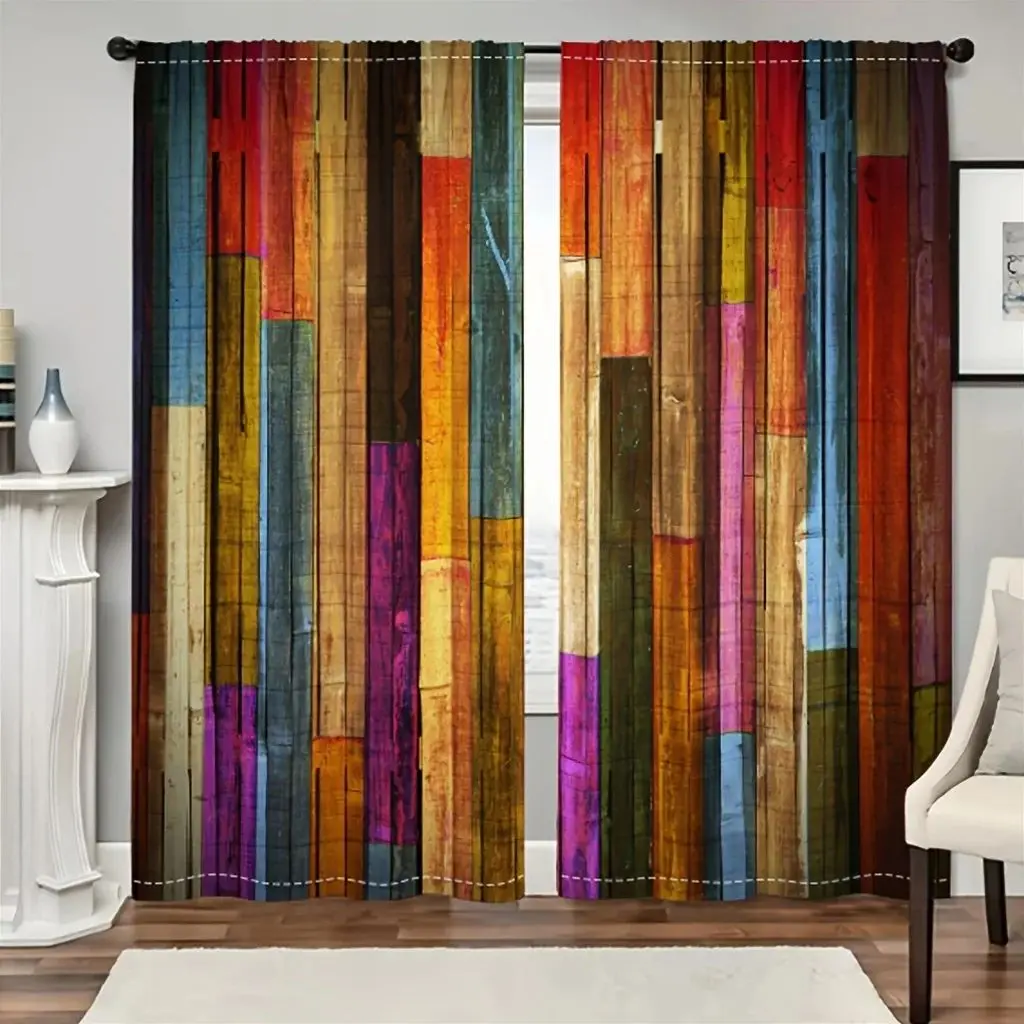 

Комплект из 2 штор VIKAMA с градиентным рисунком под дерево в ретро-стиле для гостиной, спальни, офиса, домашнего декора