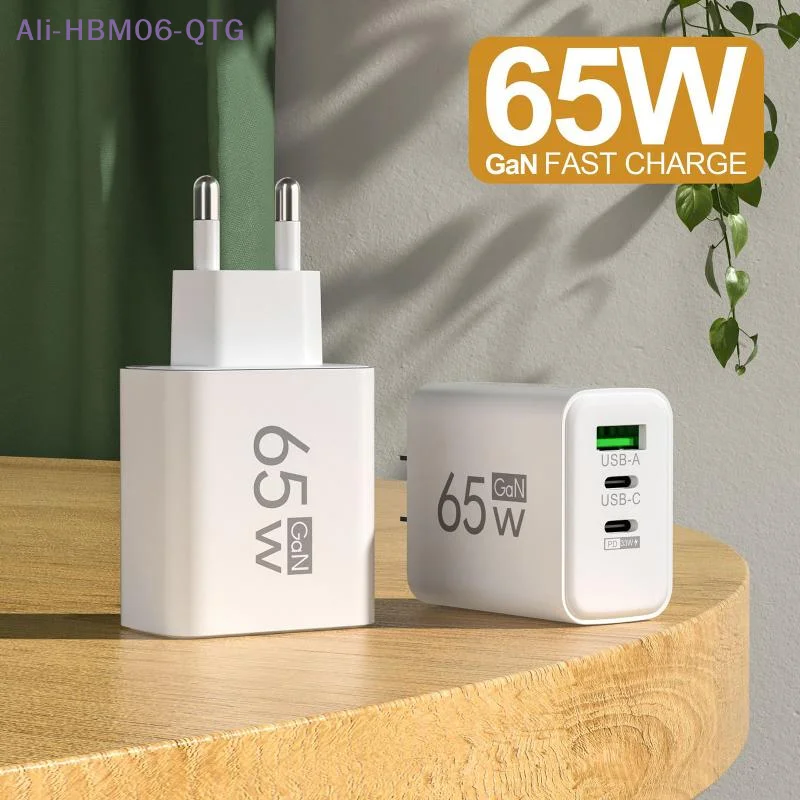 NEW 1Pcs 65W GaN USB Charger 3 Ports PD Type C Fast Charging EU/US/KR Plug Travel Wall Adapter Quick Charge USB C Charger Power
