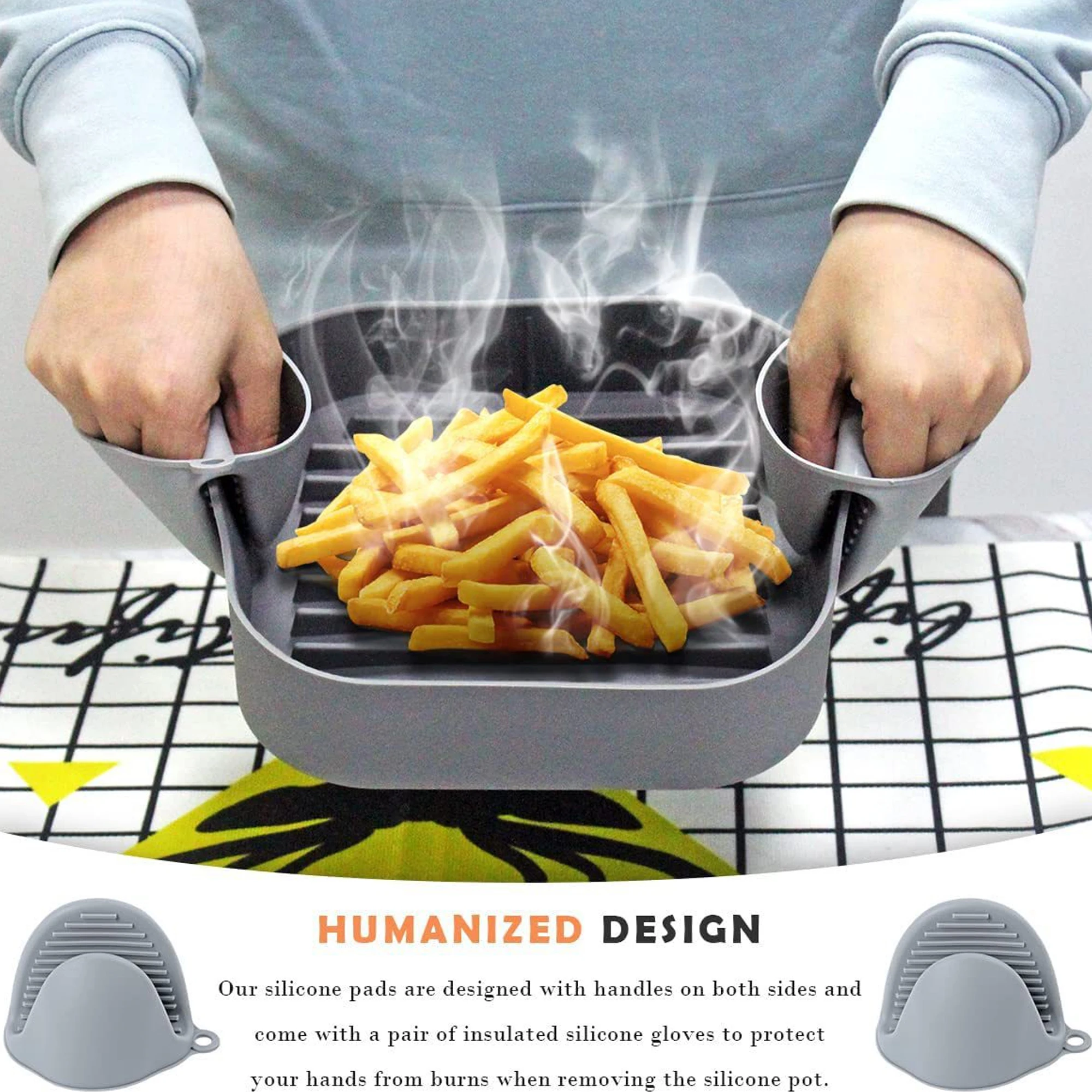 Air Fryer Silicone Pot with Clips Non-stick Liner Baking Basket Accessories