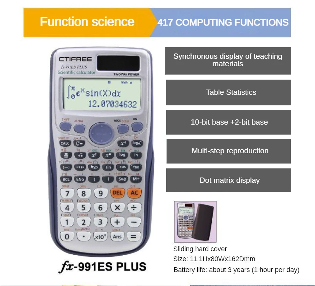 Calculator for 991ES-PLUS Original Scientific Calculator 417 Functions For High School University Students Office Coin Battery