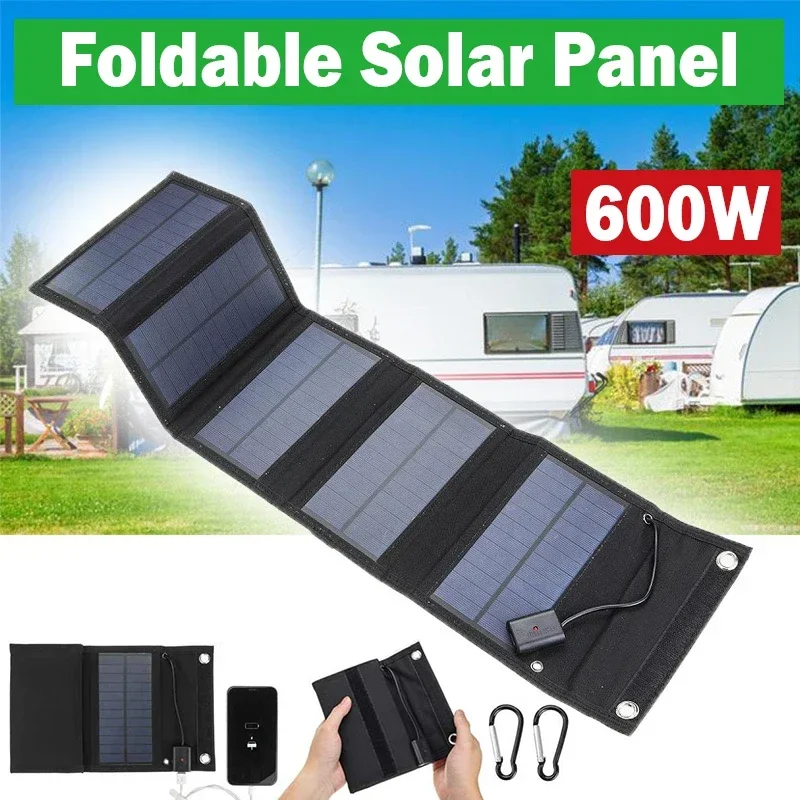 Panel solar plegable de 600 W Cargador de teléfono solar de emergencia 600 W - Panel plegable impermeable con USB de 5 V para ocultos y exteriores