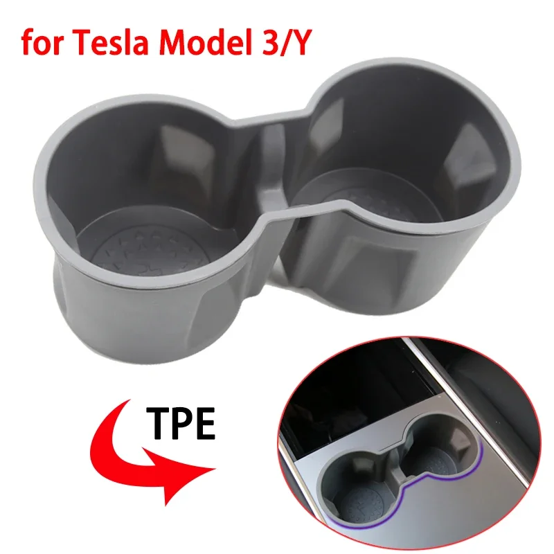 Car Cup Holder for Tesla Model 3 Y Water Drinks Anti-slip Mat Center Console Storage Upgrade Organizer Silica Gel TPE 2021-2023