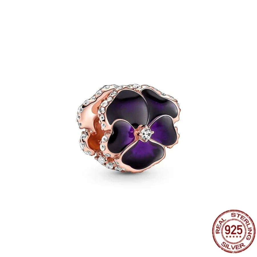 Breloques Pandora originales en argent regardé 925 pour femme, rose, violet, bleu, détruire AndrFlower, perles pour bracelet, mode, bijoux à bricoler soi-même, cadeau