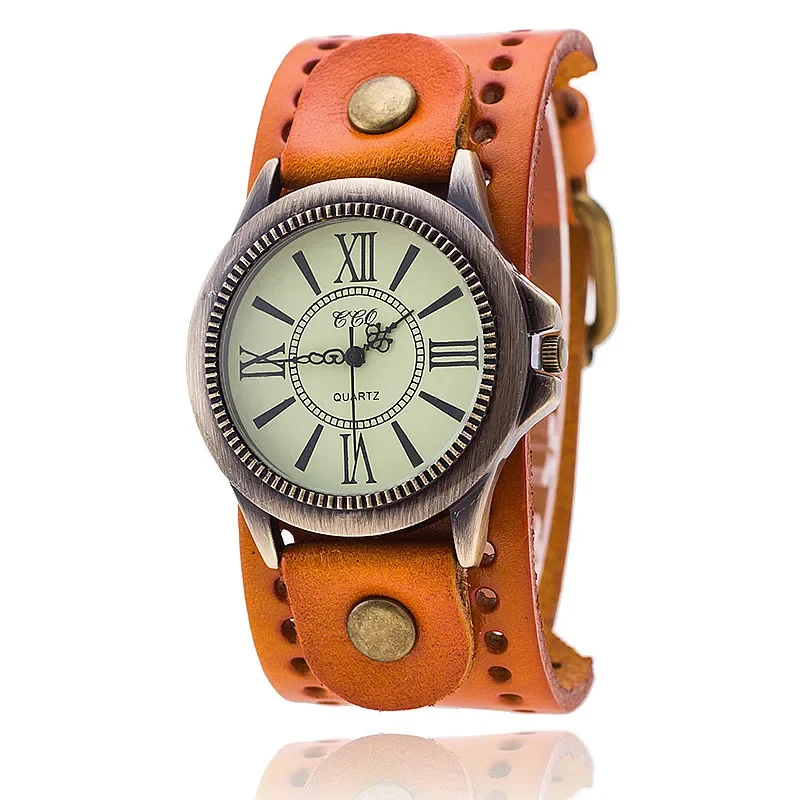 Reloj clásico Retro Para hombre y mujer, pulsera de cuero de vaca, reloj de pulsera de cuarzo romano, envío directo