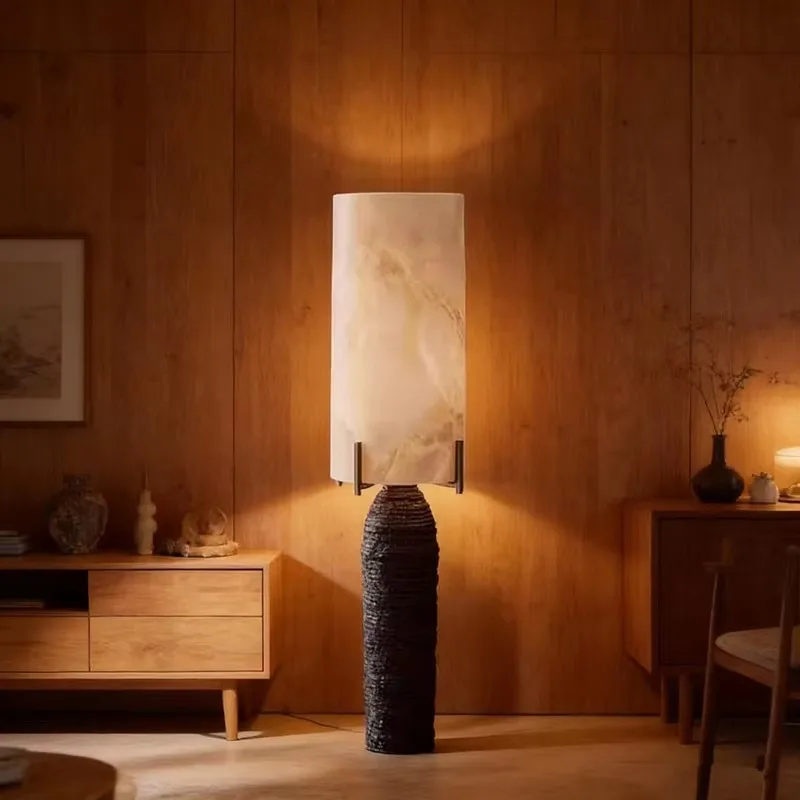 Natural Spanish marble floor lamp, suitable for living room, hotel, sales office,  designer studio,fiberglass lighting fixtures