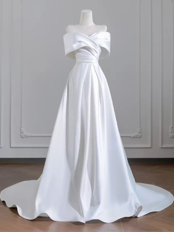 

Белое атласное вечернее платье на одно плечо для выступлений, на день рождения, длинное, в стиле принцессы, для свадебного бала, для женщин