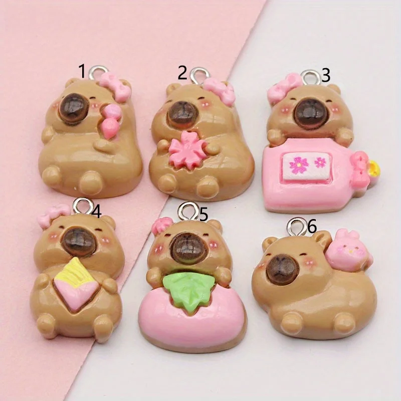 10/20/40Pcs, cute capybara pendant, cartoon doll, DIY jewelry, jewelry accessories, earrings, key rings, resin animal pendant,