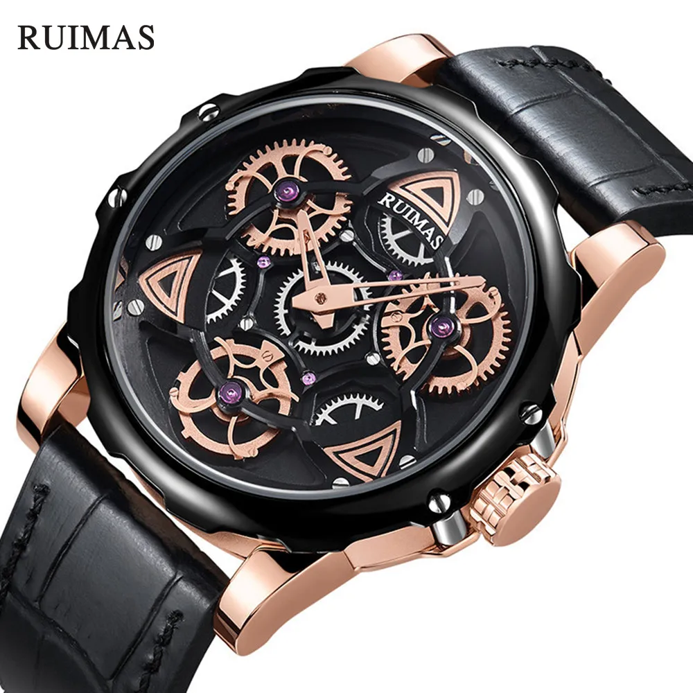 RUIMAS Large Dial Men's Watches Luxury Quartz Sports Clock 3ATM Waterproof Leather Strap Male Wristwatch Relogio Masculino