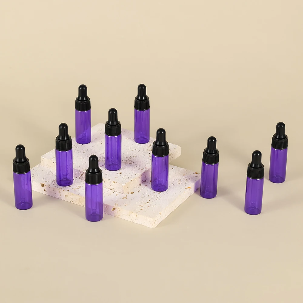 10pcs 5ml Empty Purple Small Dropper Bottles for Essential Oil, Lotion Perfume Sample Vials with Glass Eye Dropper Dispenser