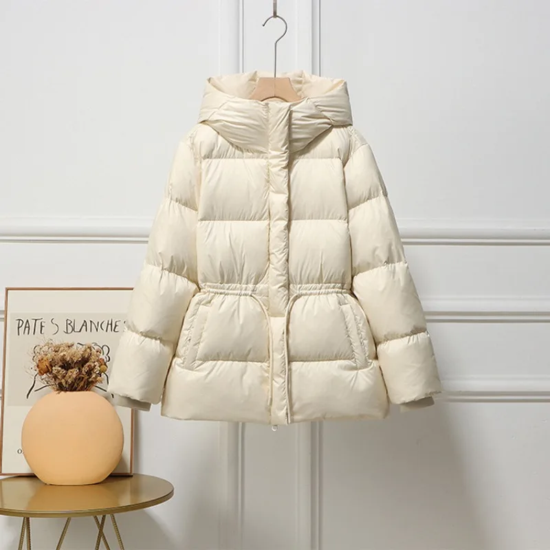 Women Hooded Down Jacket Winter Warm Puffer Coat Slim Fit Mid-Length Parka Ladies Thick Windproof Outerwear Winter Coat Female