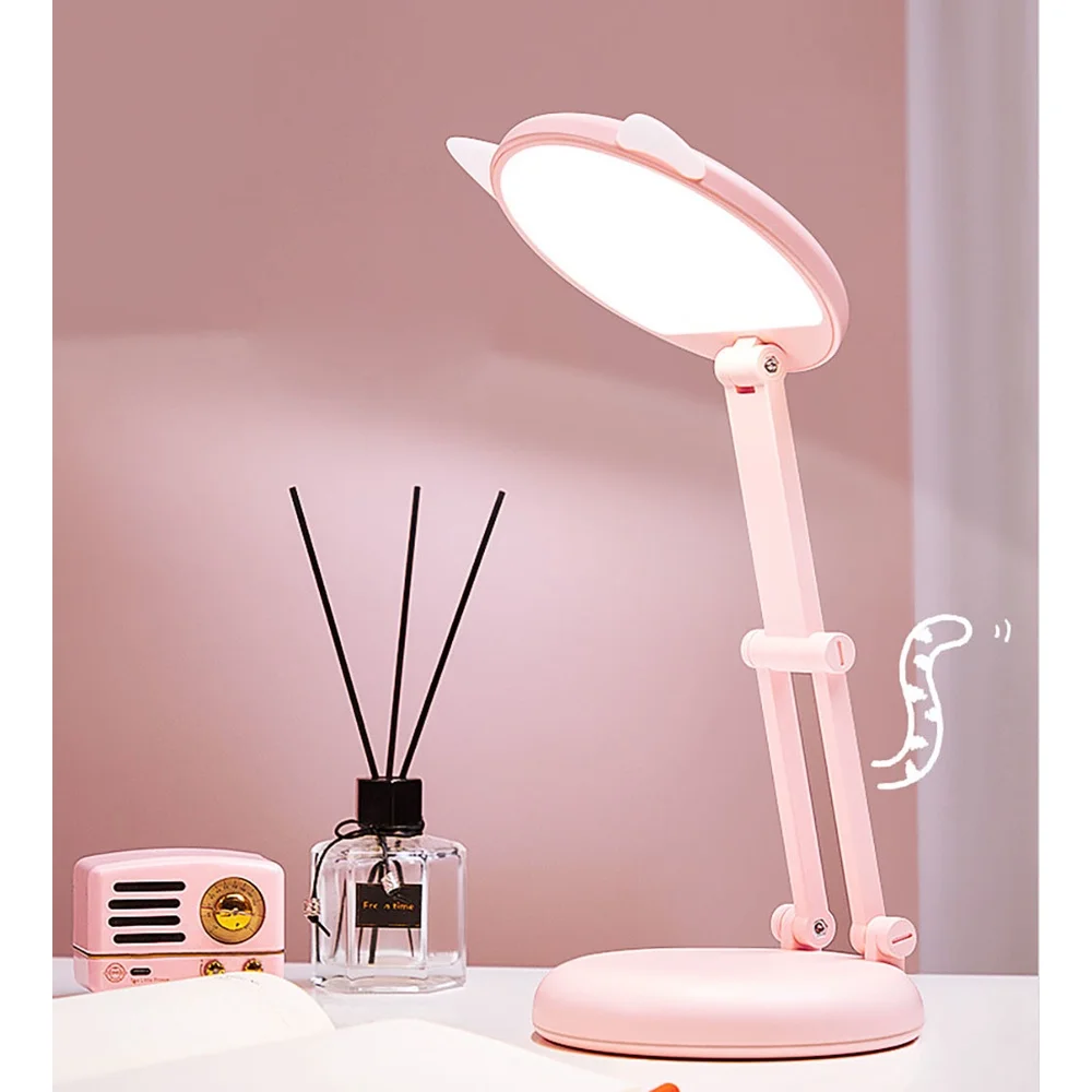 Folding Desk Lamp Pink Eye Protection Table Lamp Cute Cat Ear Night Light Portable Reading And Learning Desk Lamp