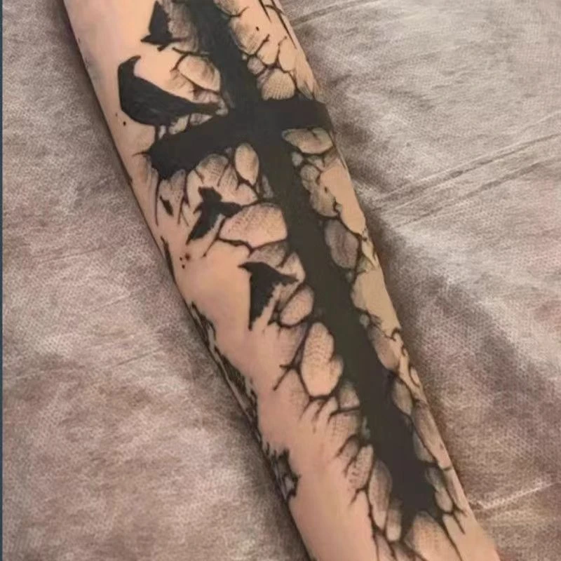 Dark Cross Waterproof Temporary Tattoo Stickers Crow Flower Arm Fake Tattoos for Men Women Cool Art Lasting Faux Tatouage Femme