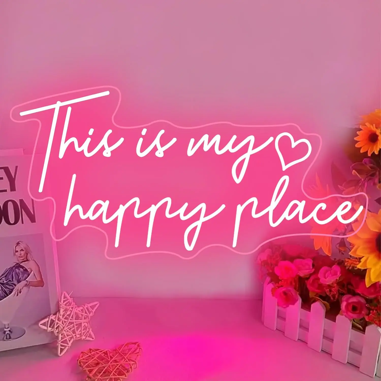 

This is My Happy Place Neon Sign USB Powered Led Light for Salon Classroom Wedding Party Bedroom Aesthetic Decoration Gift