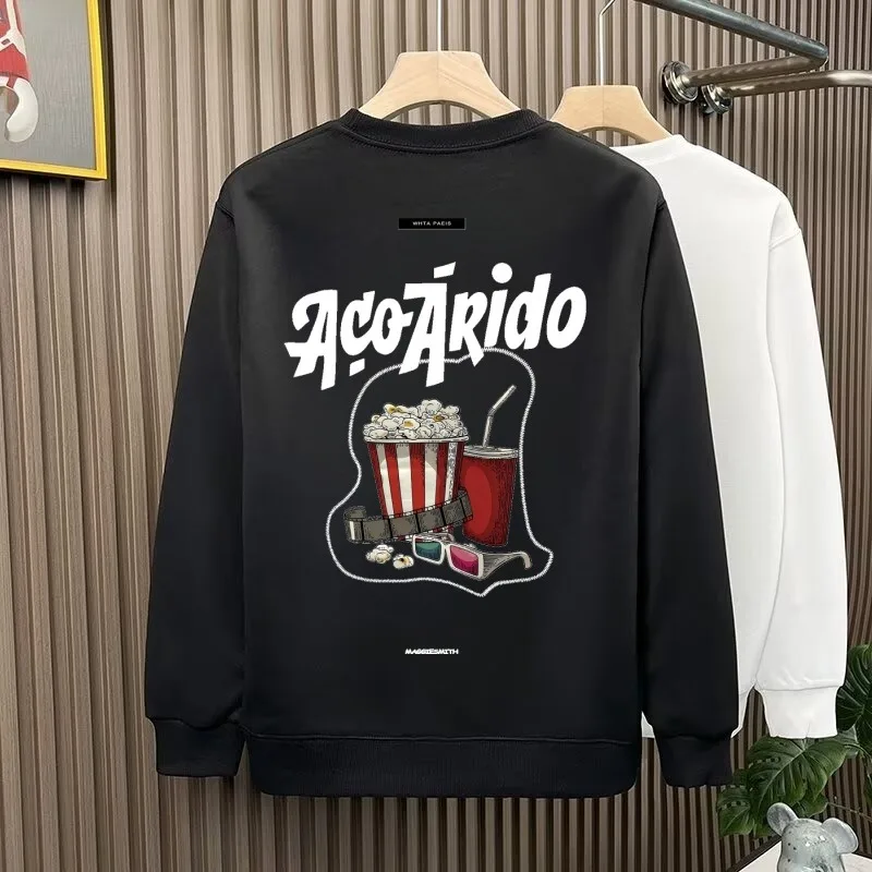 Gráficos retro impresso sweatshirts outono algodão masculino manga longa t camisas estilo americano legal topo de alta qualidade preto t masculino