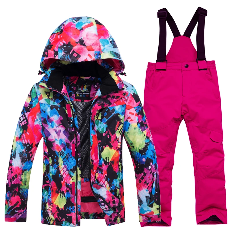 Cheaper, Children\'s Snow Suit, Snowboard Clothing Sets, Outdoor Wear, Ski Coat and Strap Pant, Kids Costumes, Boy‘s and Girl\'s