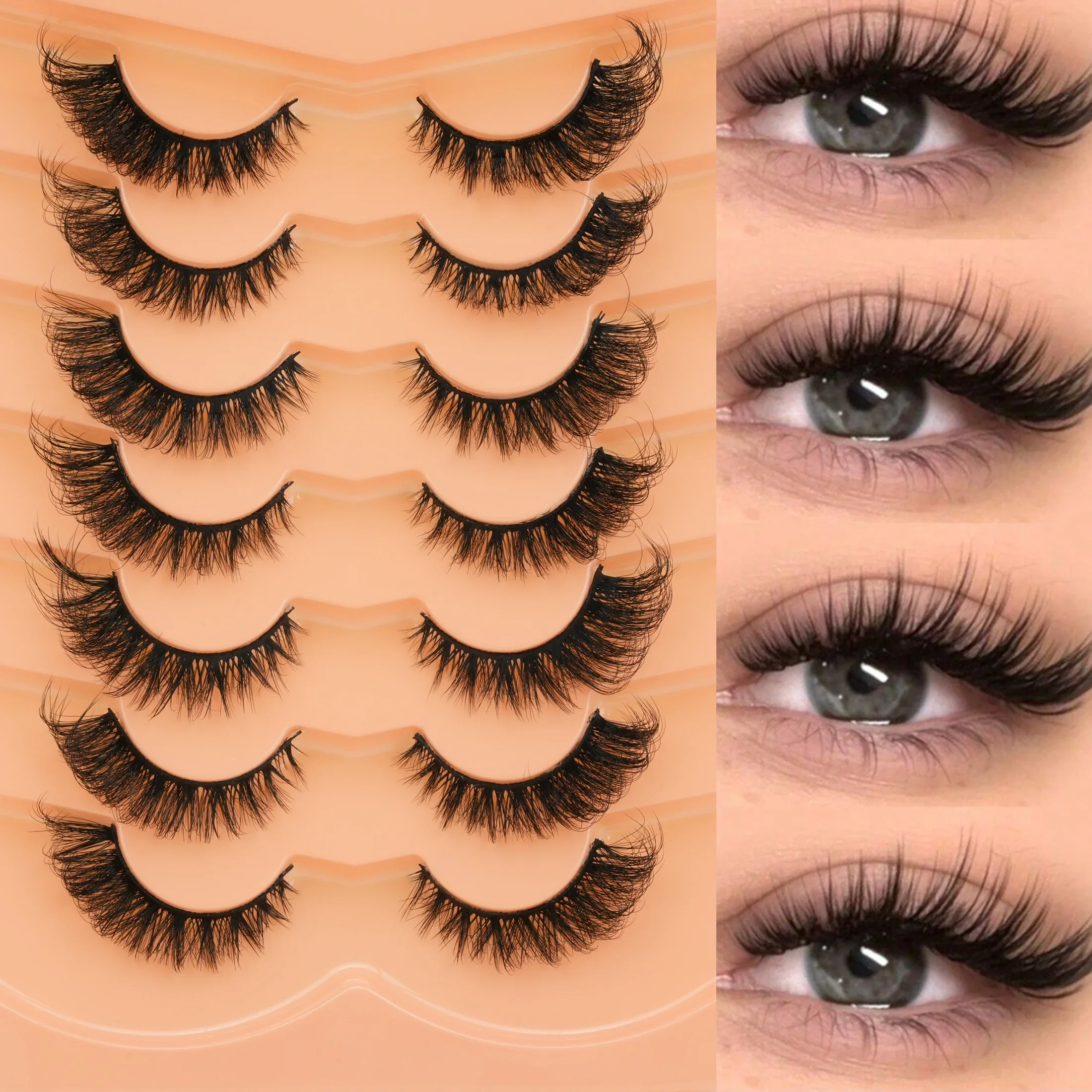 7 Pairs Fluffy Wispy False Eyelashes 3D Faux Mink Strip Lashes Dramatic Voluminous Soft Reusable Eye Makeup Lashes