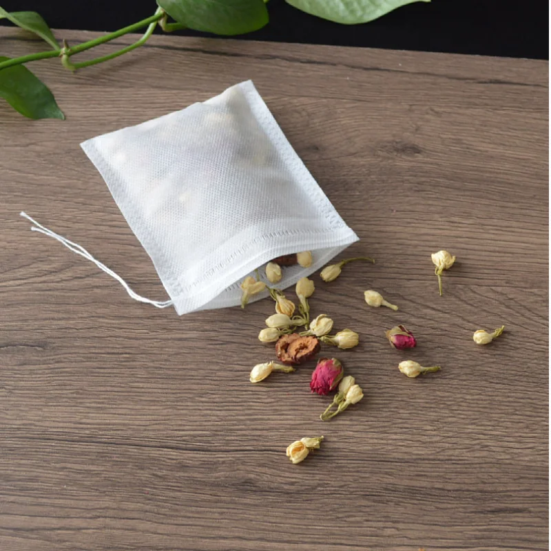 100 Pcs Disposable Tea Bags Filter Bags for Tea Infuser with String Heal Seal, Food Grade Non-woven Fabric Spice Filters Teabags