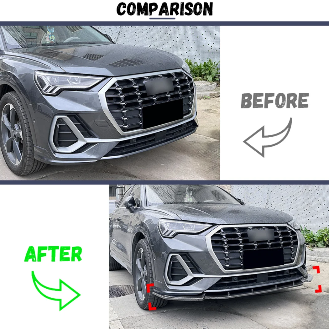 아우디 Q3 F3 TFSI TDI S-라인 2019-2024 자동차 앞 범퍼 립 스플리터 프론트 립 커버 스플리터 프로텍터 트림 썸네일 4