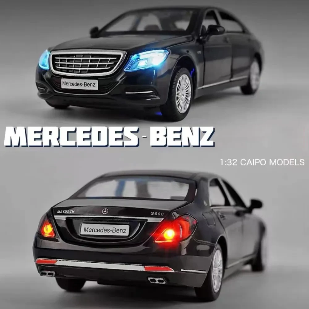 1:32 Scale Mercedes Benz Toy Car Models Maybach S600 Alloy Die cast Toys Vehicles Pull Back Sound Light Toys for Boys Best Gifts