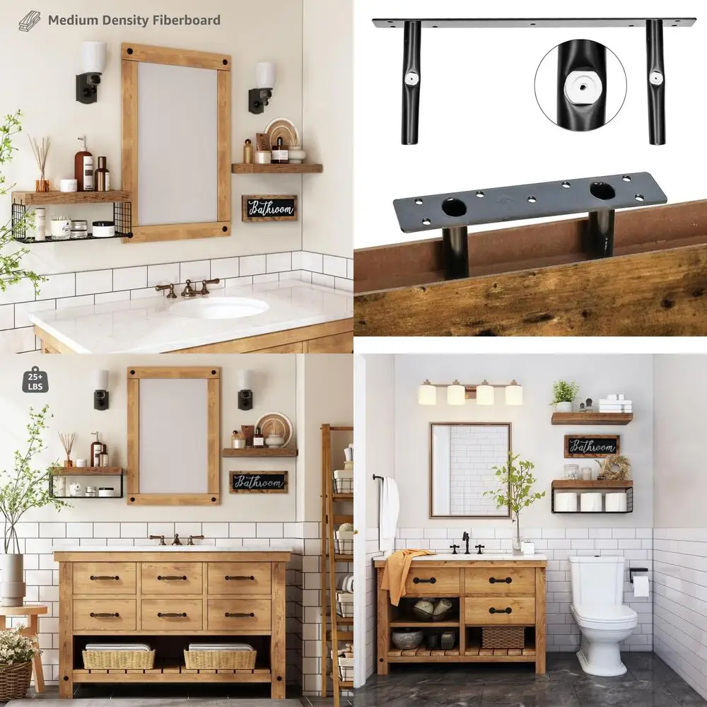 

Over Toilet Wall-Mounted Storage Shelf Set, 2+1, 16, Rustic Brown Aesthetic Decor
