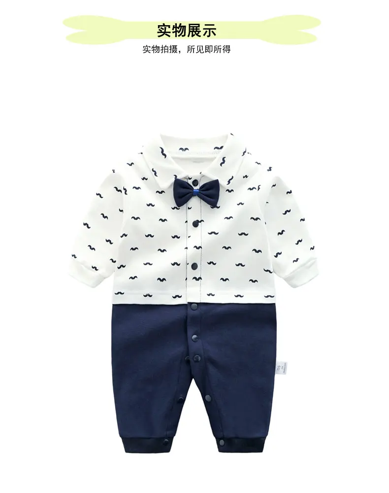 0-1 Jahr Neugeborener Junge Gentleman-Stil Fliege Baby-Strampler Langarm-Overall für Jungen Einjährig – Detail 5