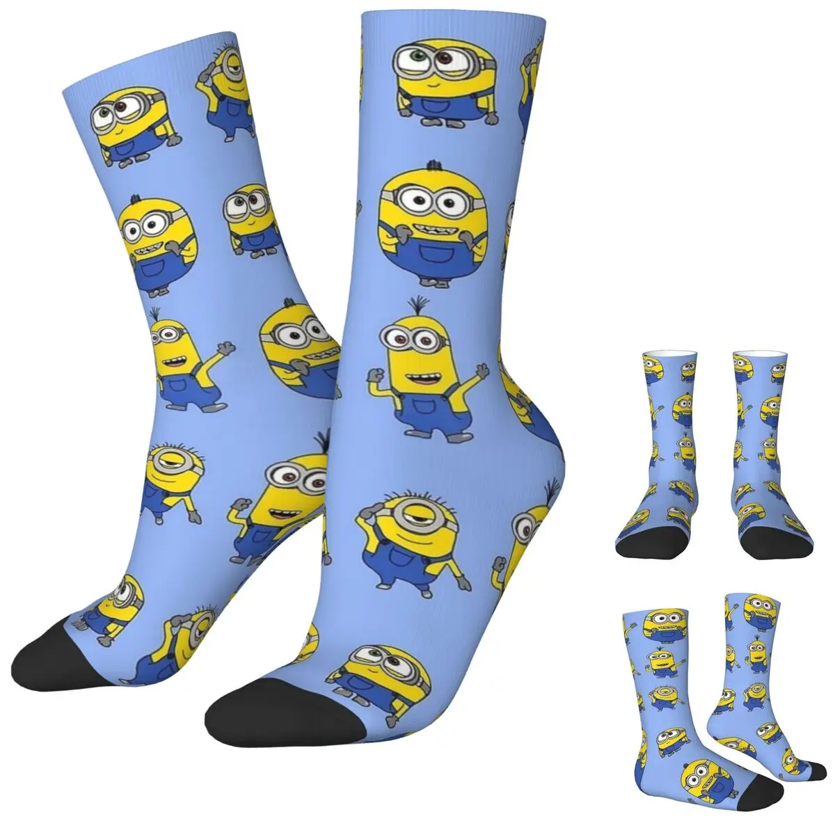 Cute Minions Cartoon Socks Autumn Yellow Big Eyes Stockings Fashion Men's Warm Soft Socks Graphic Outdoor Sports Anti-Slip Socks