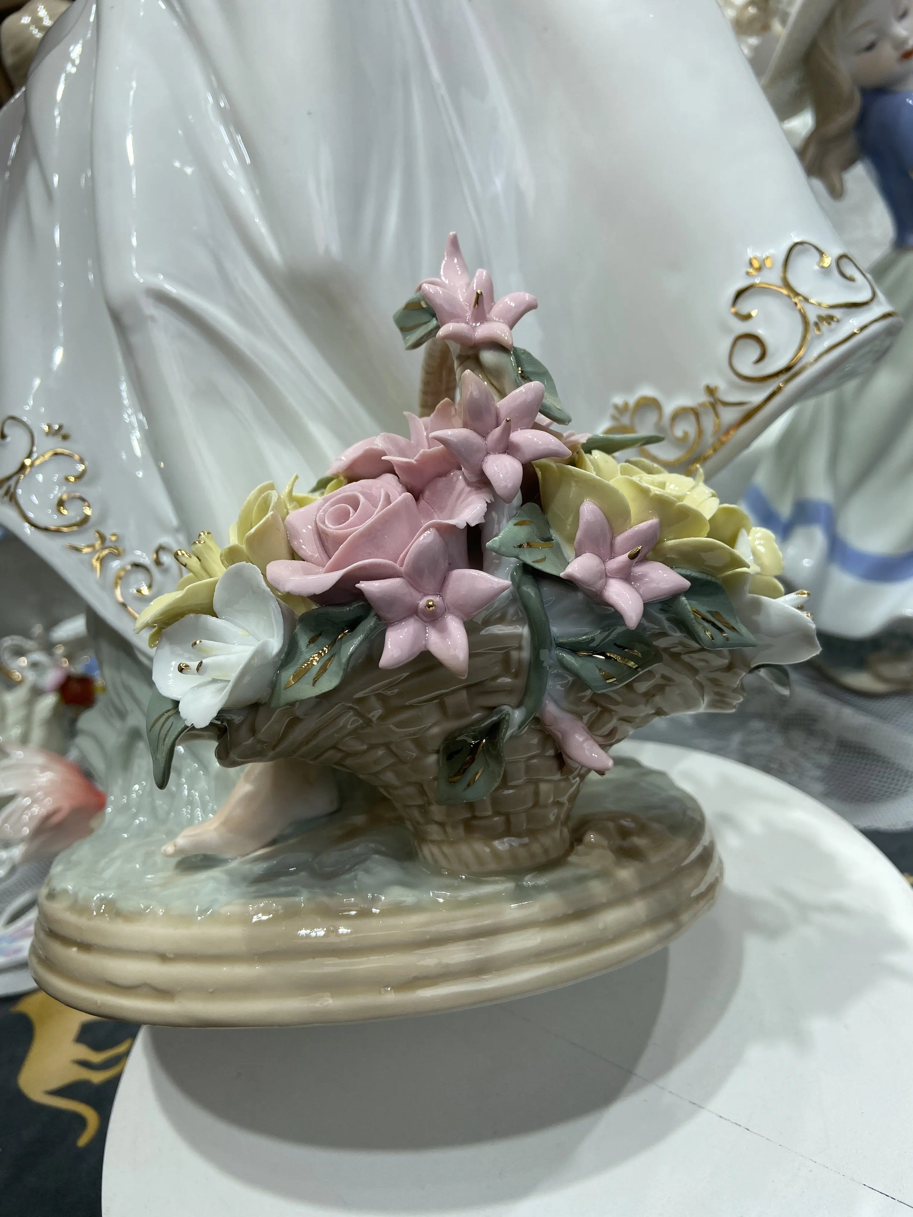 Vintage Spanish Dancing Girl Porcelain Figurine European Victorian Beauty Ceramic Statue With Flower Basket Home Room Decoration view 4