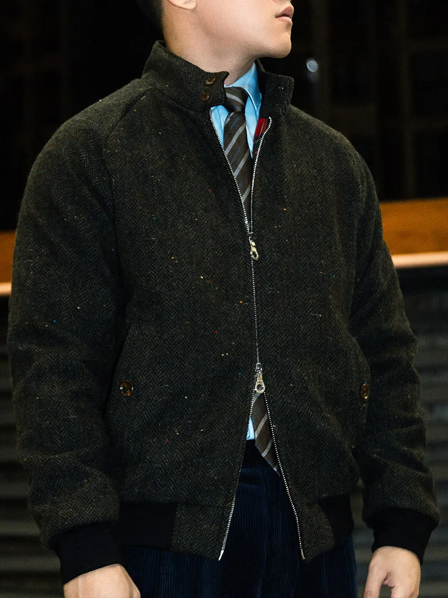 POT&CRAFTSMAN เสื้อแจ็คเก็ตฮาร์ริ่งตัน G9 วินเทจสำหรับผู้ชายฤดูหนาวเสื้อขนสัตว์ทวีดสีสันสดใส