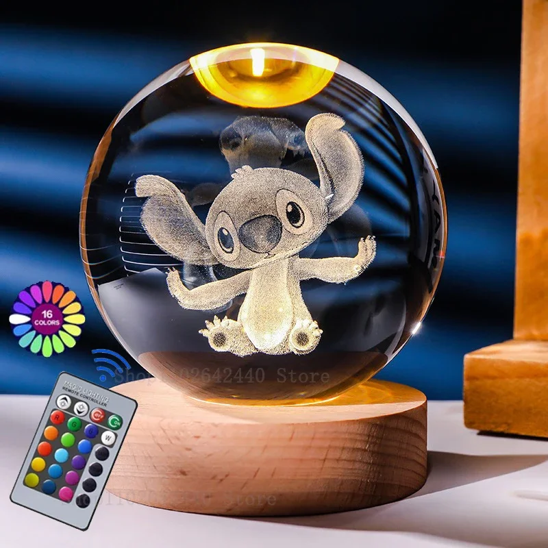 3D Moon Crystal Ball Lamp Night Light with Wooden Base 16 Colors Changing Light Dimmable Remote Control Desk lamp Gift