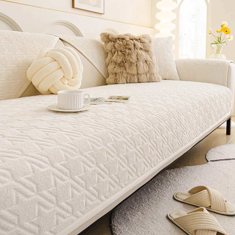 European Style Star Jacquard Sofa Cover Solid Short Plush Soft Seat Cushion for Living Room Cozy Furniture Protection Slipcover
