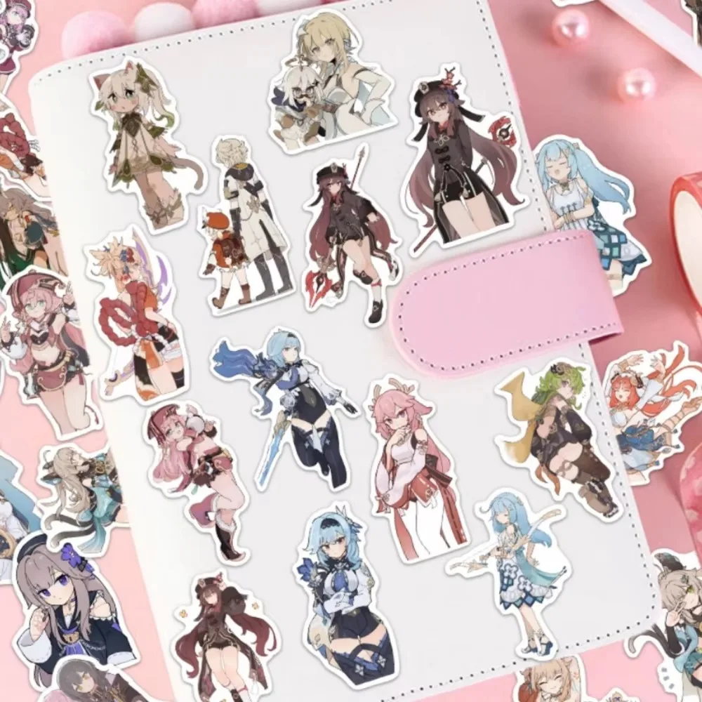 60 قطعة Kawaii Genshin تأثير الحديد انهيار الطرفية متعة ومبتكرة لعبة Q نسخة شخصية لعبة ملصق لتقوم بها بنفسك القرطاسية