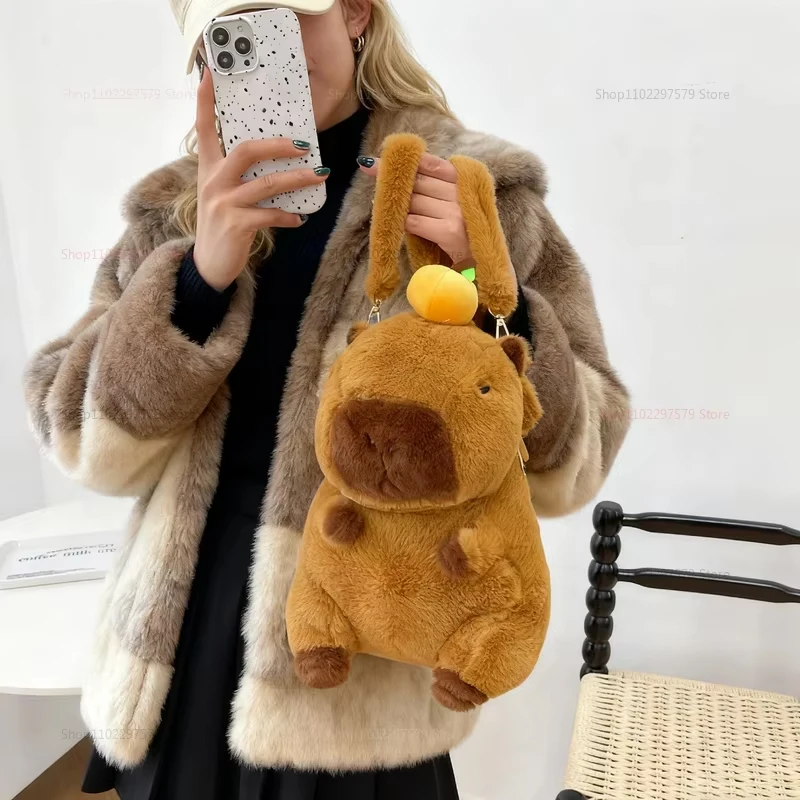 かわいいぬいぐるみカピバラの毛皮バッグミニバックパックキュートな子供用ショルダーバッグクリスマスギフト女の子向けファッションソフトバッグティーン向け