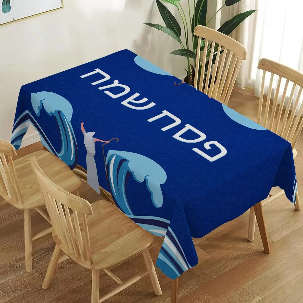 Passover Waterproof Tablecloth Moses The Red Sea Jews Pesach Jewish Polyester Table Cloth for Kitchen Party Picnic Dining