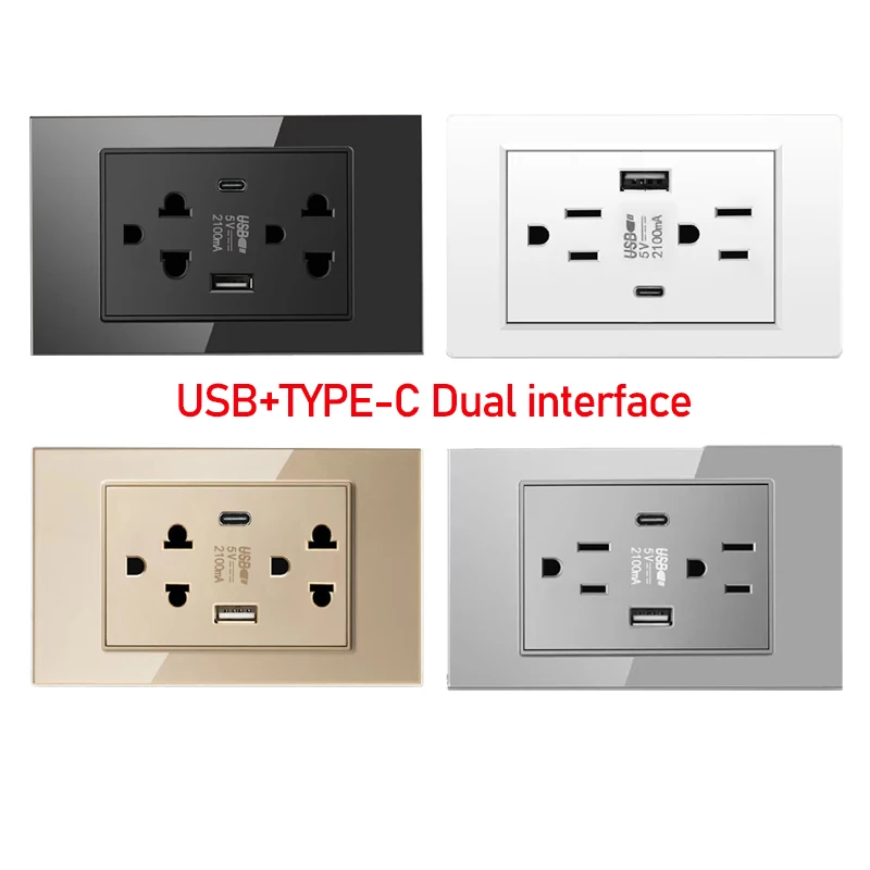 118 Series home appliance Power strip Socket wall multiple plugs  Adapter American Standard Dual USB Type-c Fast Charging