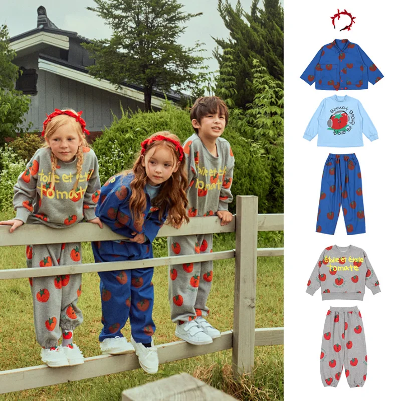 

Brother Sister Sets 2024 New Autumn Korean Boys Girls Sweatshirts Cute Cartoon Print Hooded Jackets Outfit Set Cotton Outwear