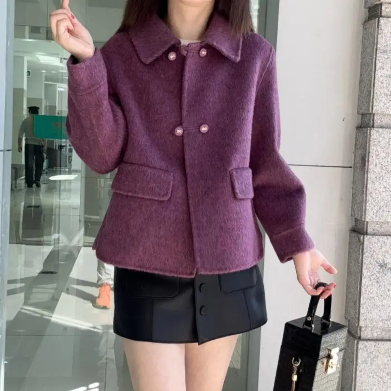 

Korean Sle Double-Sided Woolen Coat ort Faionable Autumn Winter New Arrival Women's Thiened Long Sve Straight Cut ...