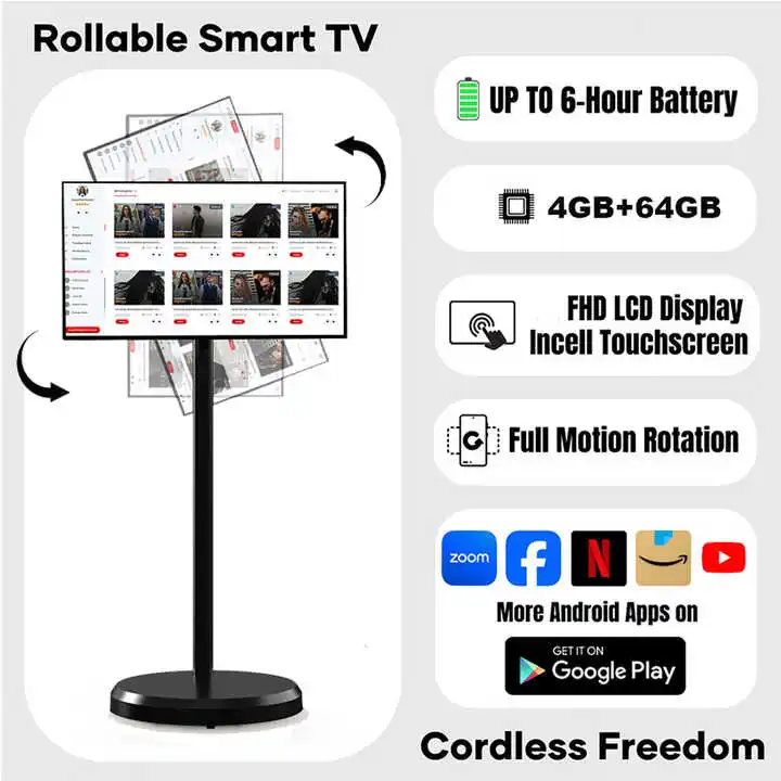 Hot Selling Mobile Digital Display Screen 21.5 Inch Rotating Smart Tv Display Stand Smart Television Follow By Me Portable Tv