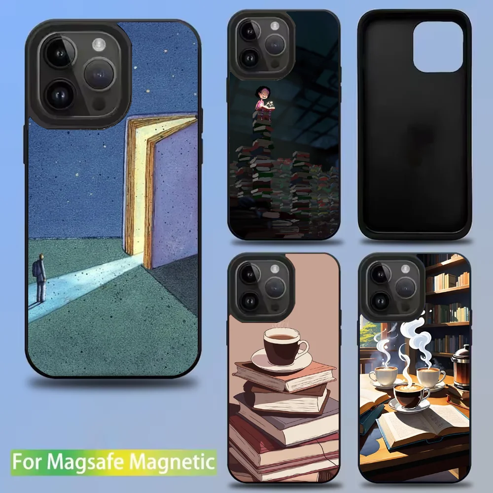 

Read Books illustration Phone Case For IPhone 16 15 14 13 12 11 Pro Mini Max Soft Magnetic Cover