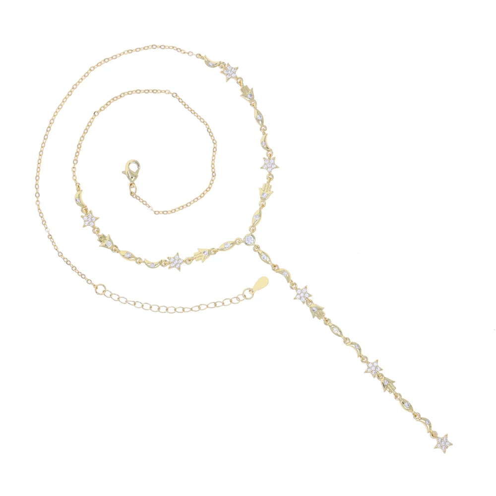 

2025 fashion new stars and moon gold color multi-shape Y-shaped with sparkling zircon charm ladies necklace jewelry.