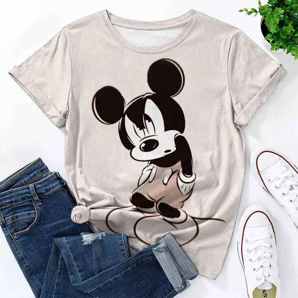 Disney Mickey Mouse Print Sommer T Shirt für Frauen Oversize T-shirt Rundhals Kleidung Pulovers Top Grafik T Shirts Casual