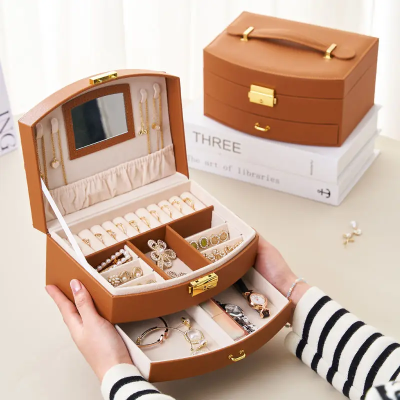 Handheld Multifunctional luxury jewelry box, multi-layer drawer storage box, used for classifying and storing rings, earrings