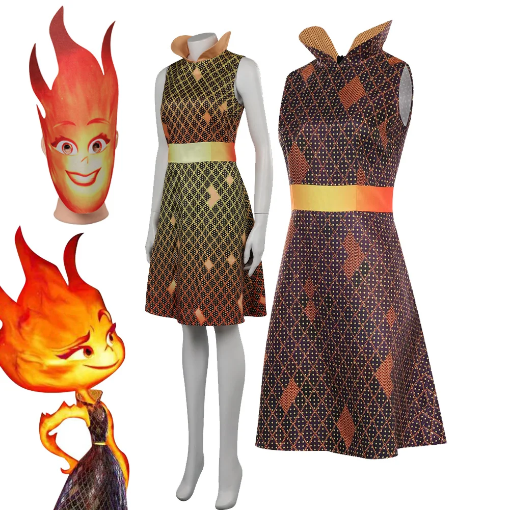 Elemental Ember Cosplay Fantasia Vestido Máscara Roupas Halloween Festa Carnaval Disfarce Roleplay Saia Terno Para As Mulheres