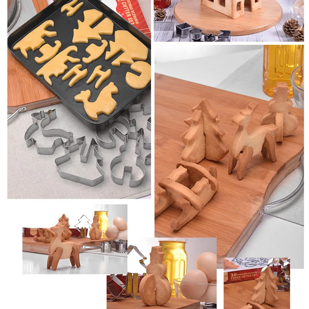 

18pcs Christmas Cookie Cutter Set Stainless Steel 3D Biscuit Mold For Cake Decorating Holiday Baking Tools Kitchen Bar