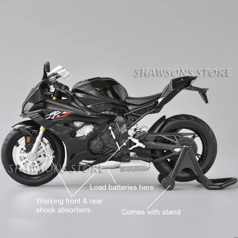 1:12 Scale Diecast Motorcycle Model Toys S1000RR Sport Bike Miniature Replica Sound Light New Edition