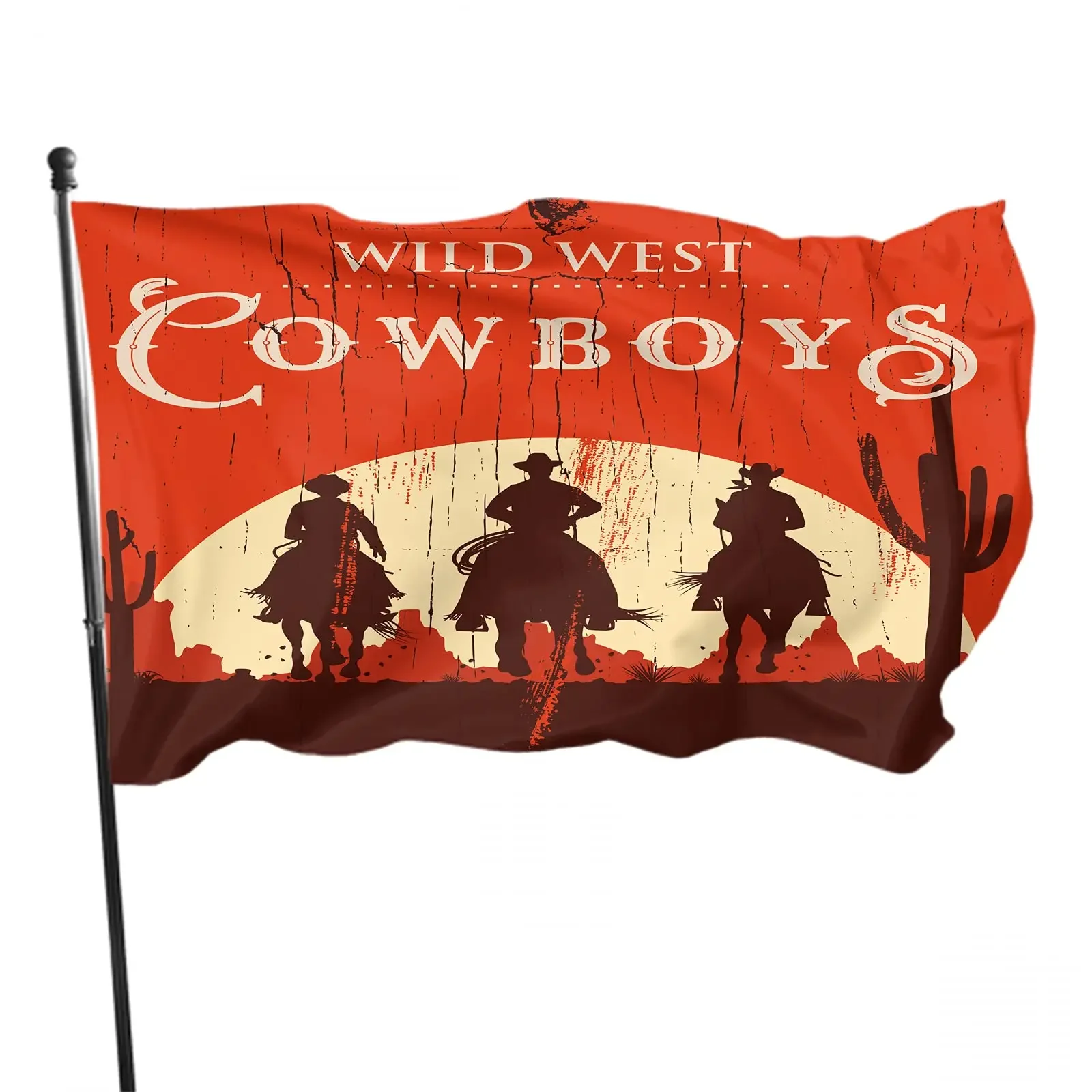 Cowboys Flag Outdoor Vintage Cowboy Riding Horses Wide West Cactus Flags Banner Decor for Courtyard Porch Indoor Outdoor Decor