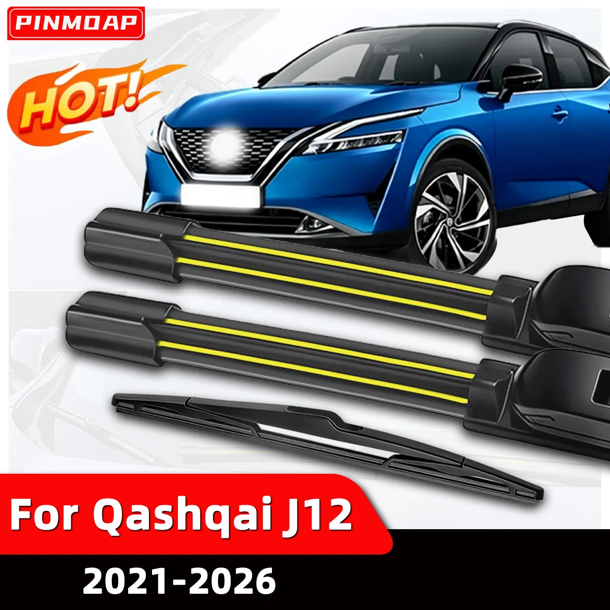 

PINMOAP Car Wiper Is Suitable For Nissan Qashqai J12 2021-2026 Environmentally Friendly Rubber Strip Front And Rear Wiper Blades