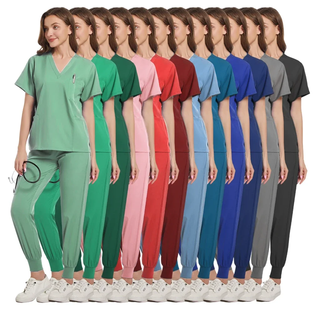 V-neck Medical Scrubs Tops Casual Short Sleeve Blouse Pharmacy Hospital Overall Women Scrub Clothes Nursing Uniform Nurse Shirt