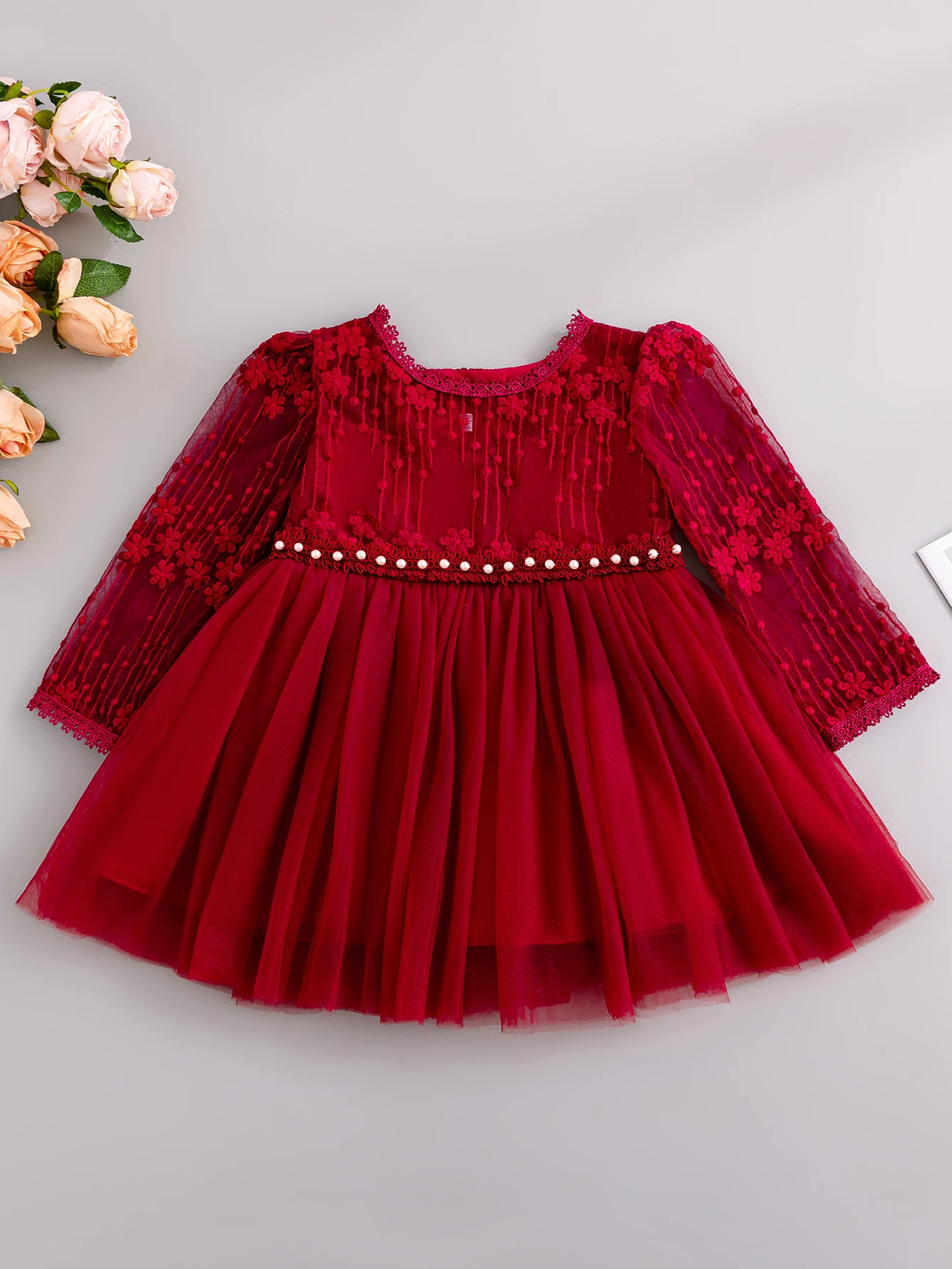 New Design Girls Flower Vintage Floral Lace Baby Girls Party Frock Birthday Princess Dress